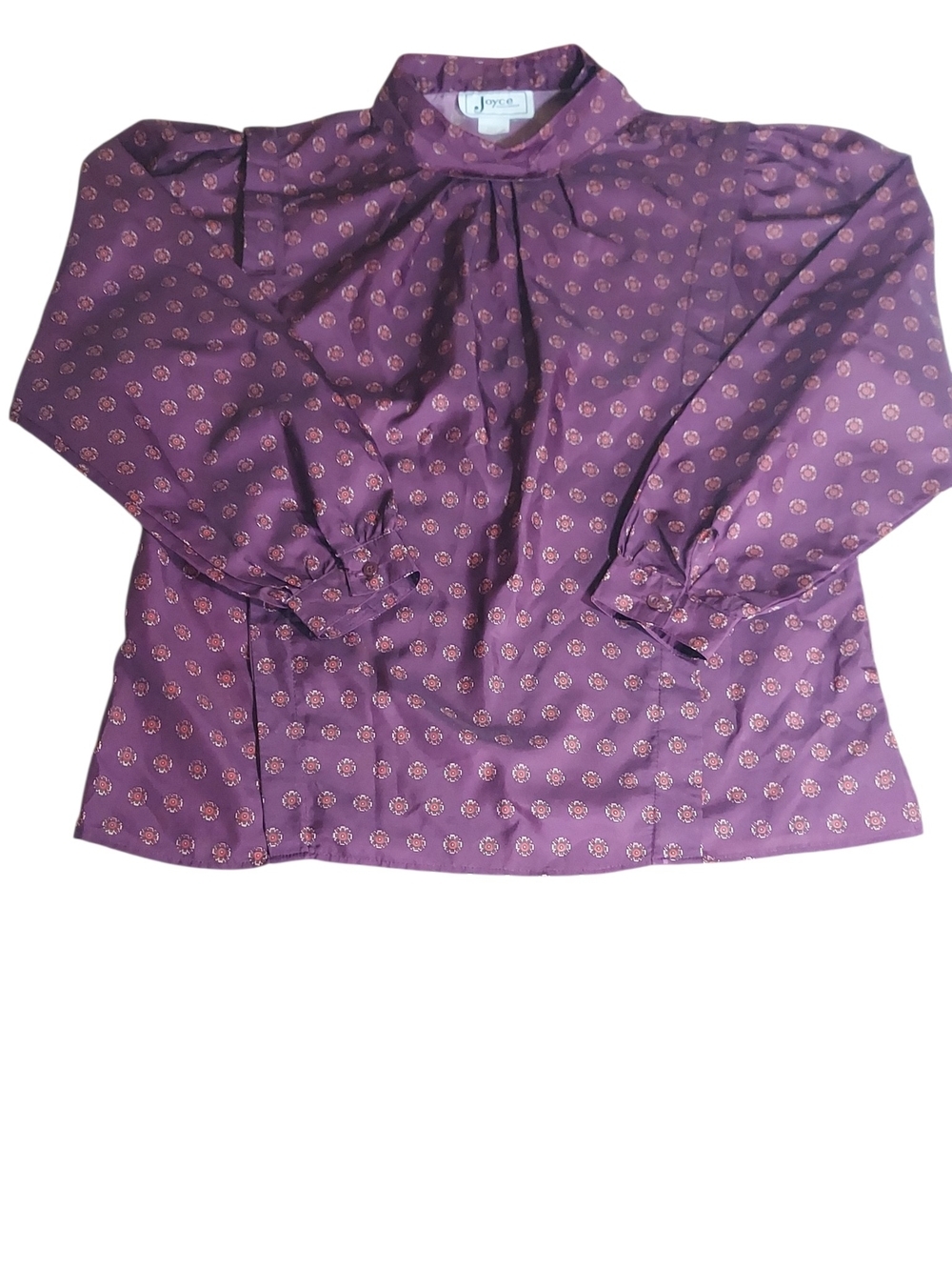Vintage Joyce Sportswear Purple Mock Neck Pleated Button Blouse USA L - Picture 4 of 12